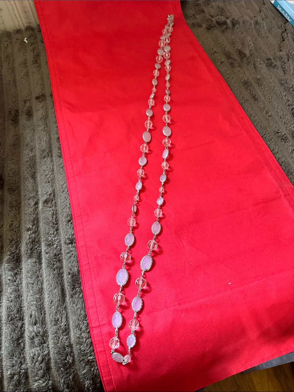 VTG Premier Design  Crystal Silver Tone faceted Pink beads in a bezel set  29”